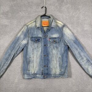 Levis Mens Light Wash Denim Trucker Jacket Large Blue Cotton Button Front 70507